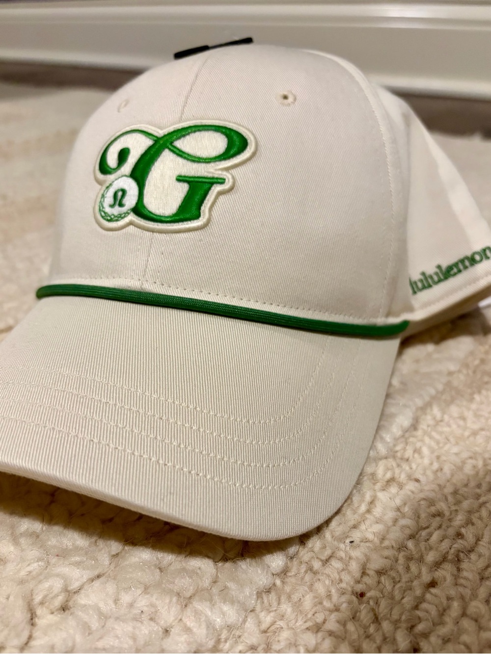 lululemon athletica White Cap with Green Script G and Piping